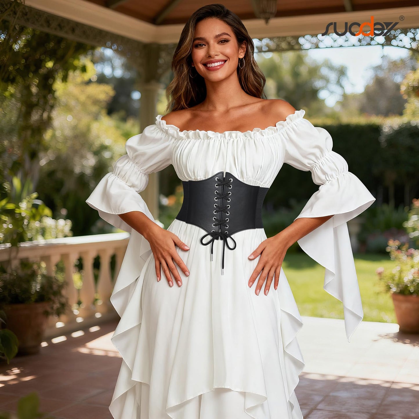 SUOSDEY Women Black Waist Cinch Belt Lace-up Elastic Waspie Corset Costume Belt