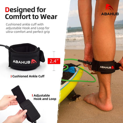 Abahub Premium Surfboard Leash, Straight Surf Board Leg Rope, Legrope Strap for Longboard, SUP Paddleboard Replacement Leashes 10 Foot Black 7 mm Thick