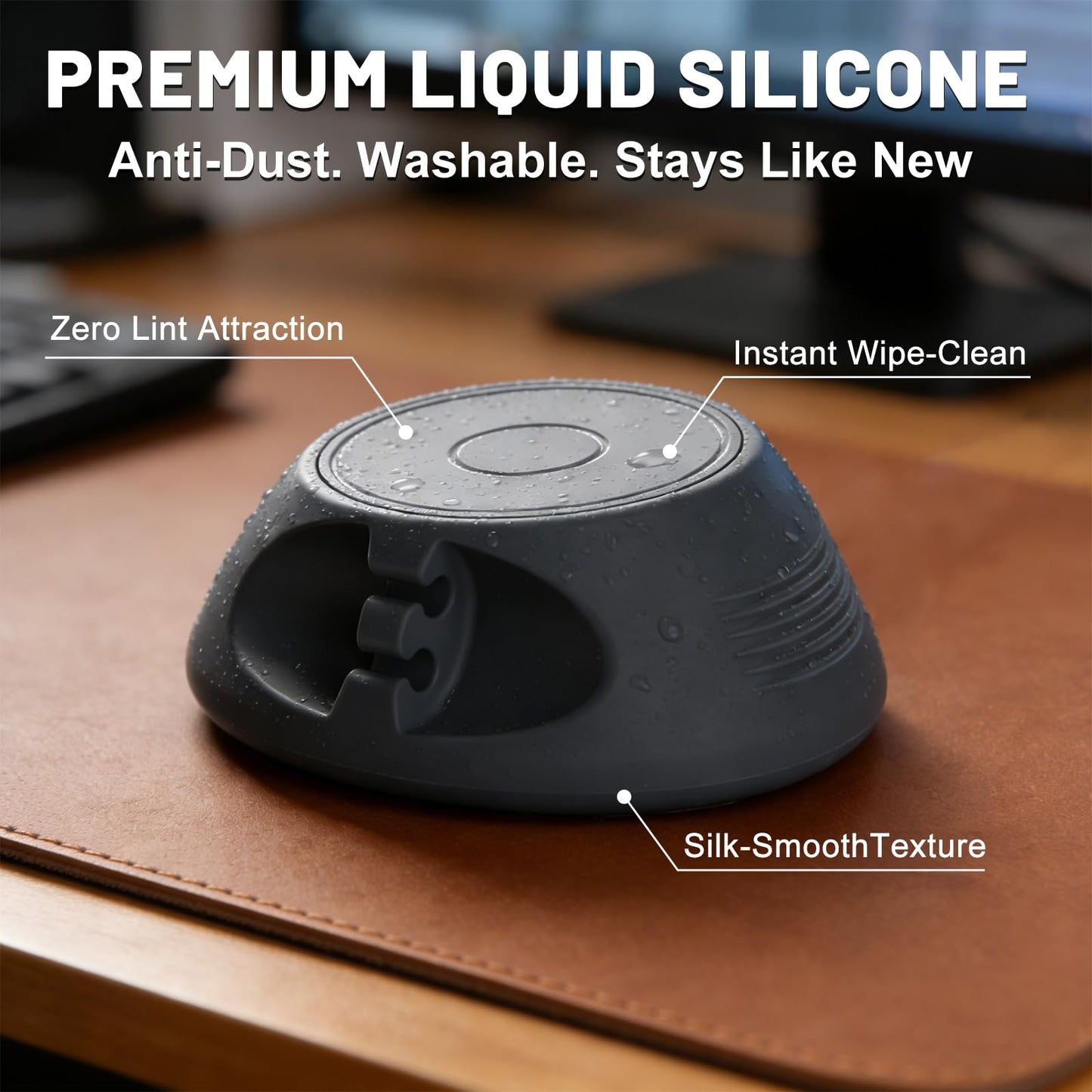 SOOoEC [N52 Ultra-Strong Snap-On Magnetic Cord Holder, Weighted Desktop Cable Organizer, Premium Liquid Silicone, No Collars Needed for iPhone & USB-C, Dual-Side Slots, Space Gray