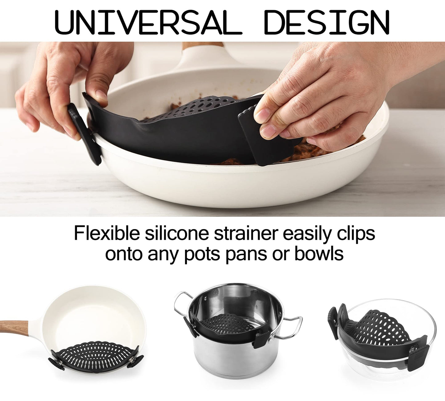 Adjustable Over the Sink Colander Strainer, Silicone Clip On Strainer for Pots Strainers and Plastic Colanders Drainer Basket for Food Pasta Vegetables Kitchen, Extendable 14.5"-19.5", Green