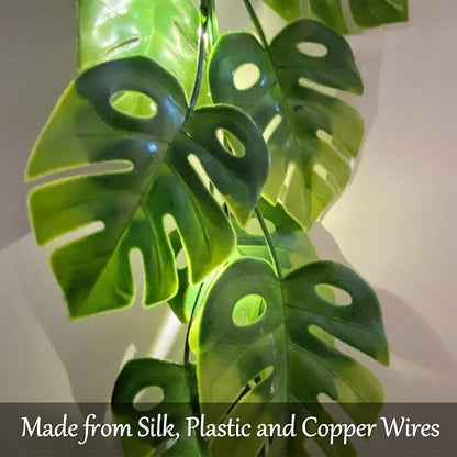 Fielegen 20 LED Monstera Leaf String Lights, Artificial Tropical Palm Leaves Greenery Vines with Lights,Summer Decoration for Hawaiian Jungle Safari Luau Party BBQ Beach Birthday Theme Decor