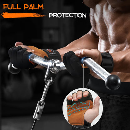 SueStar Workout Gloves, Heavy Duty Cowhide Padded Weight Lifting Gloves with Wrist Support, Full Palm Protection & Silicone Grips, Ideal for Weightlifting, Deadlifts, Exercise (Large), Black