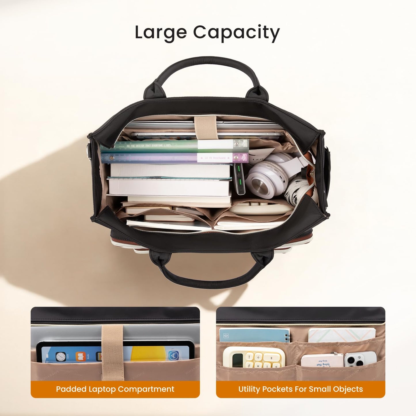 LOVEVOOK Work Tote Bags for Women,Laptop Tote Bag for Women With Large Cup Holder,Teacher Nurse Bags With Accordion File Organizer Pocket,Multi-Pockets Professional Briefcase Business Purses Handbag