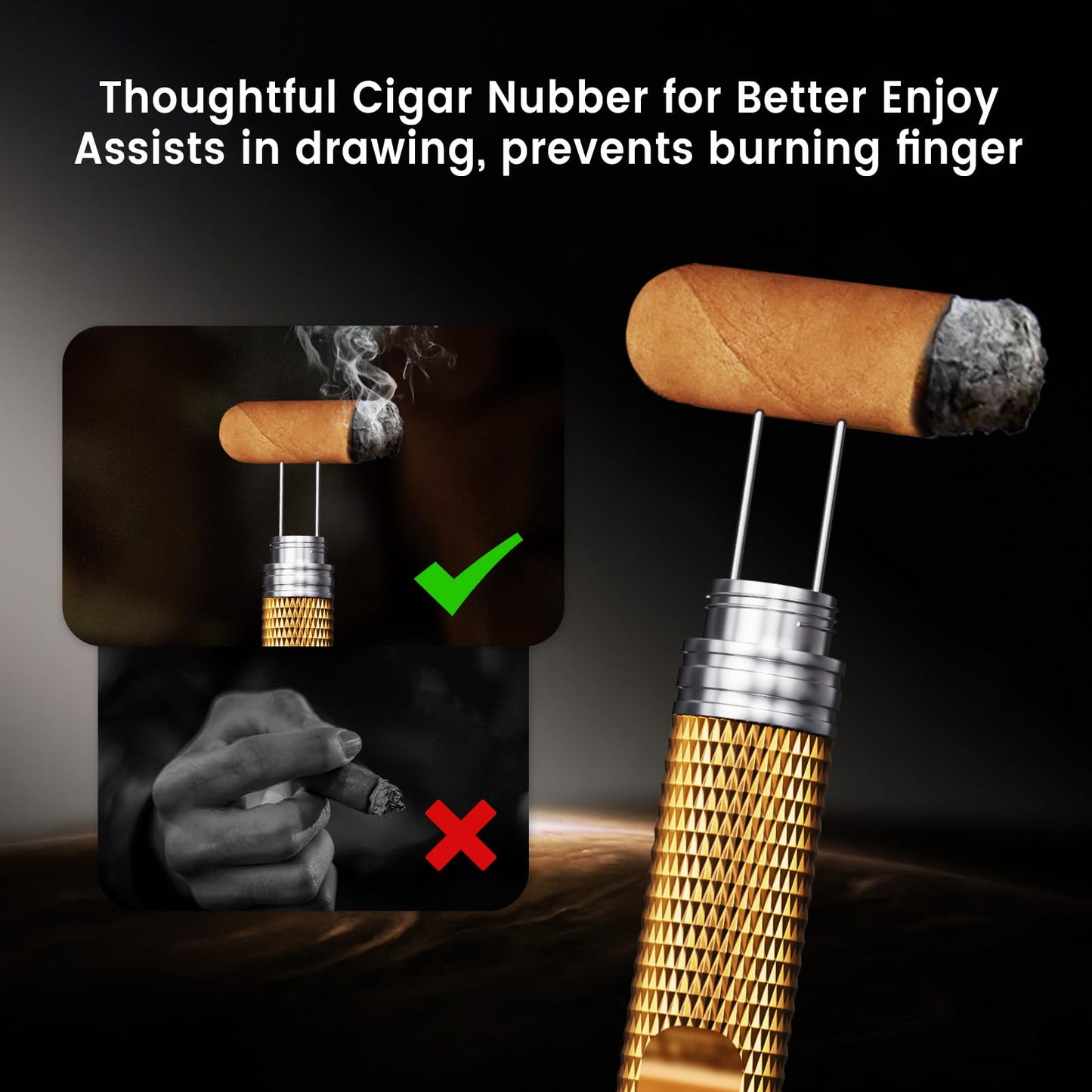 2-Pack Cigar Draw Enhancer Tool, Cigar Poker & Cigar Nubber 2-in-1, Practical Cigar Accessories with Key Ring for All Cigars