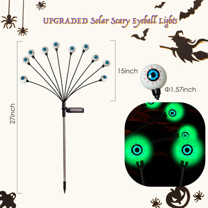 Halloween Decorations, 4 Pack 40LED Solar Halloween Lights Outdoor Scary Eyeball Waterproof Halloween Solar Garden Lights Swaying Firefly Lights for Yard Garden Patio Party Decor Green