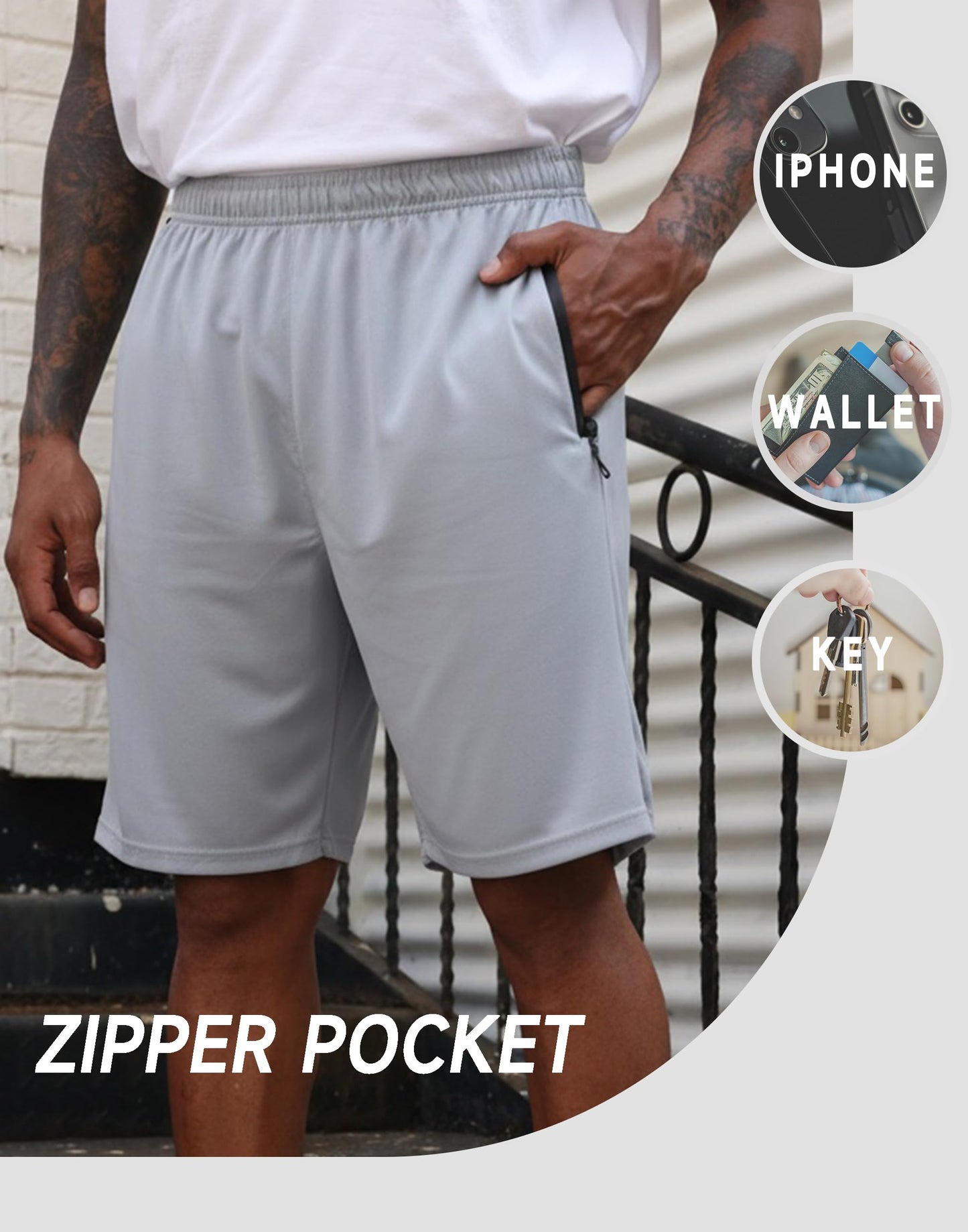 RPOVIG Men's Workout Shorts Sets 5 Pack with Zippered Pockets Basketball Gym Activewear Athletic Mesh Shorts