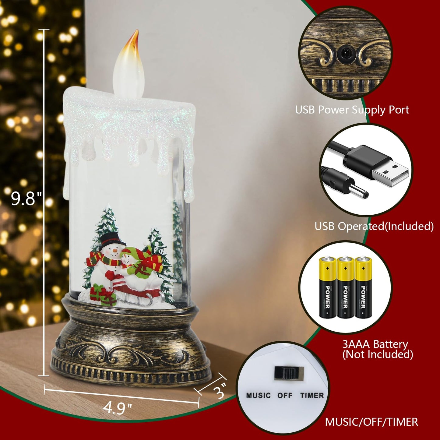 Eldnacele Musical Snow Globe Lantern with Timer Battery Operated & USB Powered Lighted Snowman Singing Snow Globe Christmas Decor