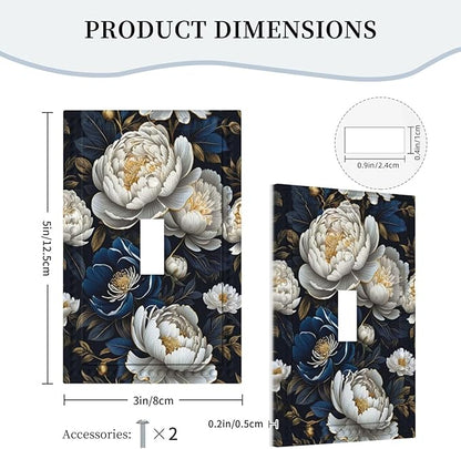White Gold Blue Flower Light Switch Covers 1 Gang Single Toggle Wall Plate Decorative Switchcover Electrical Switchplate for Country Living Decor