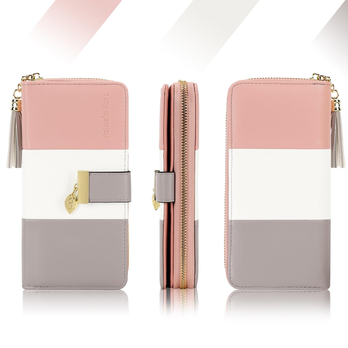 Pomelo Best Womens Wallet RFID Blocking Wallet for Women Bifold Large Capacity Card Holder Ladies Long Purse with ID Window Zipper Coin Pocket