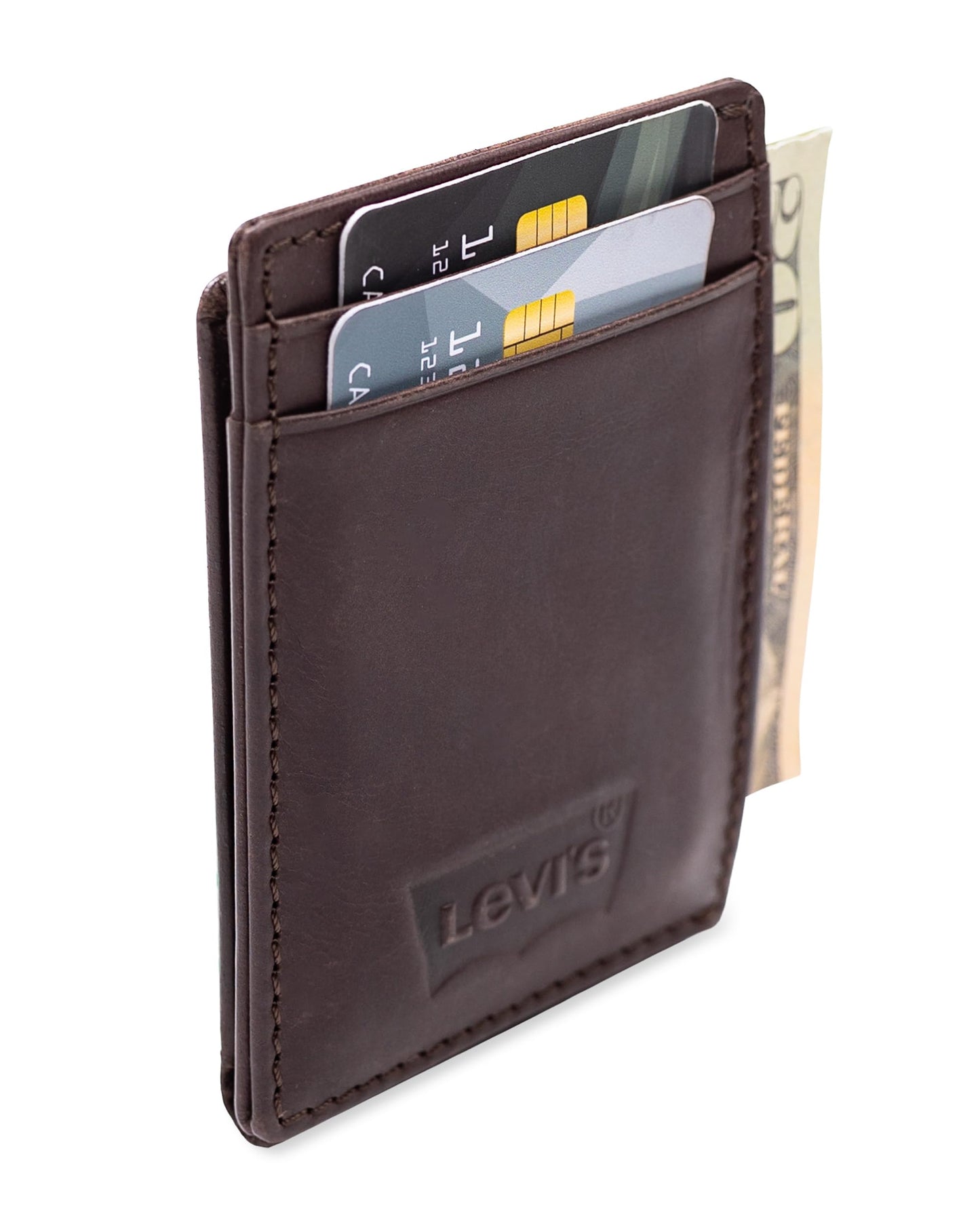 Levi's mens RFID Slim Everyday Card Case Wallet Brown