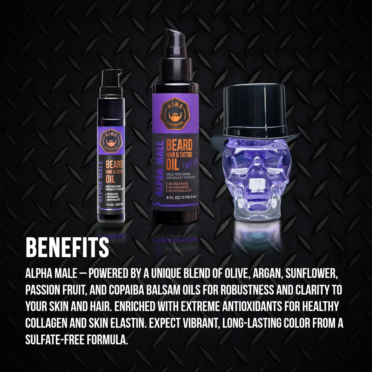 GIBS Beard, Hair & Tattoo Oil - Softens & Strengthens Beard Growth, Moisturizes Skin (4 Scents, 2 Sizes)