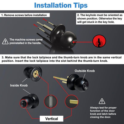 BESTTEN 4 Pack Door Knob with Lock and Key, Keyed Different Entry Door Knob, for Entrance and Front Door, Matte Black