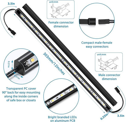 Litever LED Safe Light Kit. Human Motion Sensor Activated. 6 Slim LED Light Bars. Linkable Extendable Plug-in for Gun Safe, Locker, Closet, Showcase, in-Cabinet Under Counter Pantry. Daylight 5000K