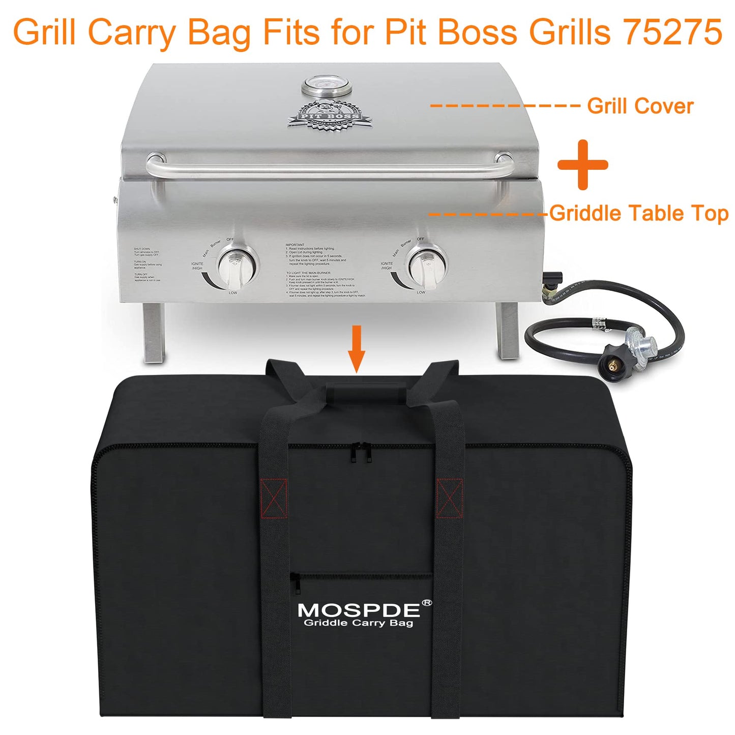 MOSPDE Grill Carry Bag Fits for Pit Boss Grills 75275, Portable Gas Grill Carrying Bag Fits Pit Boss Grills, Griddle Carry Bag 600D Heavy Duty Water-Resistant