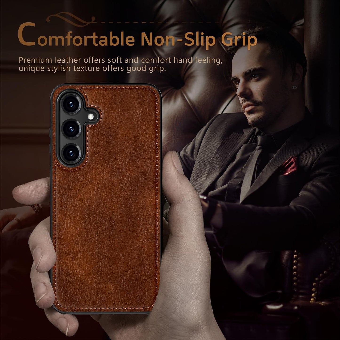 LOHASIC for Galaxy S25 Case, Classic Leather Vintage Texture Designed Full Body Protective Cover Phone Cases Compatible with Samsung Galaxy S25, 6.2 inch - Dark Brown
