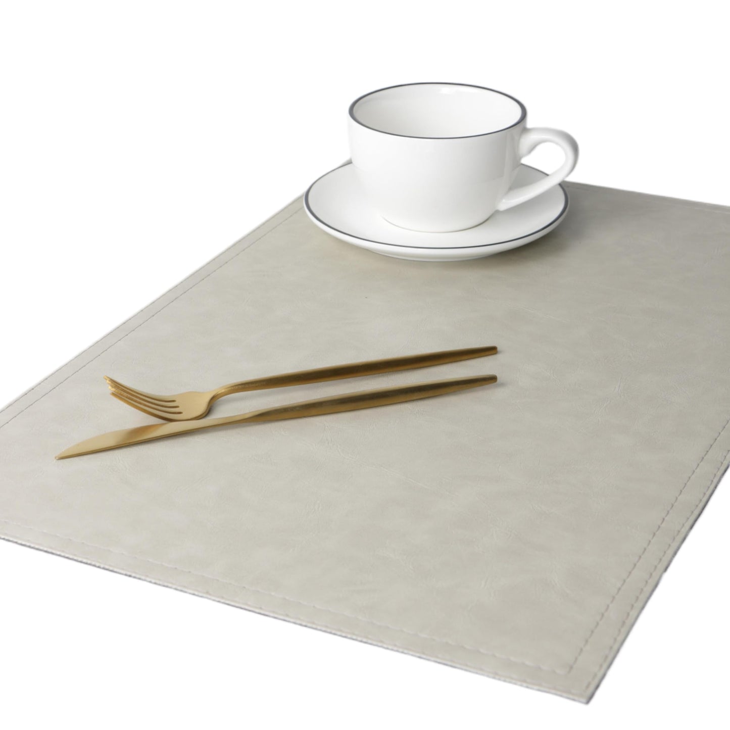 Waterproof PU Placemats, Faux Leather Dining Table Mat, Set of 4, Easy to Wipe Off Scrub Vinyl Mat, Heat & Stain Resistant for Office Conference Table, Home Decor G Parchment White