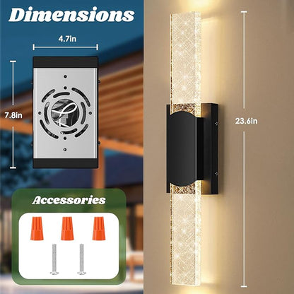23.5in Large Size Outdoor Wall Light Fixtures with Crystal Bubble Glass, Waterproof Exterior Sconces LED Wall Lanterns, Porch Lights Wall Mounted 10W 3000K Outside Lights for House Front Door Garage