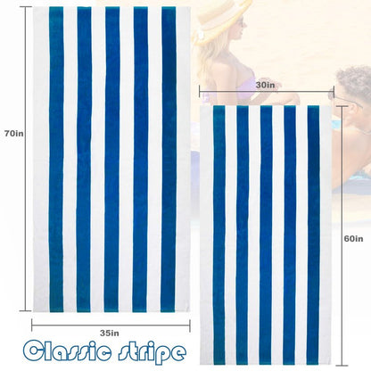 Exclusivo Mezcla 2 Pack Cotton Oversized 35x70 Inches Cabana Stripe Beach Towels, Super Absorbent Soft Plush Pool Bath Towel (Ocean Blue)