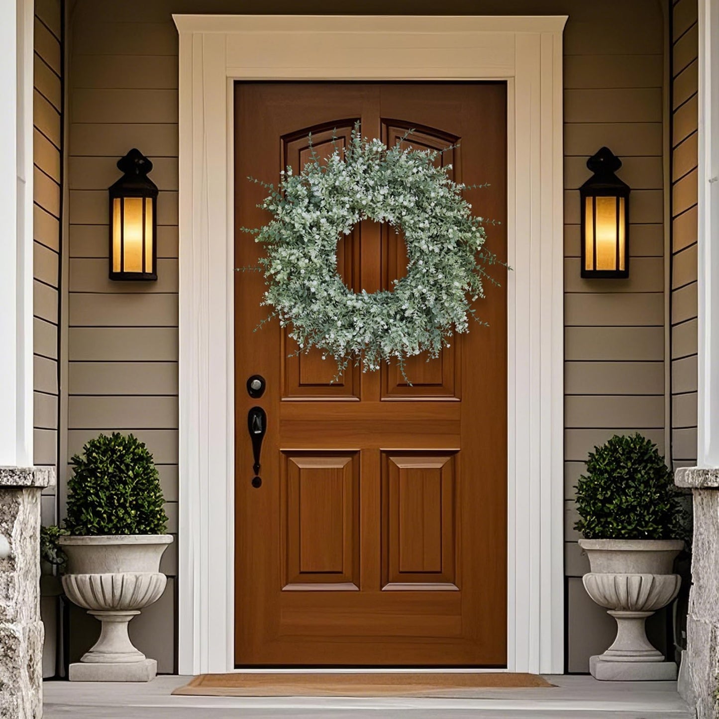26''Large Artificial Eucalyptus Wreath for Front Door(White-Green)