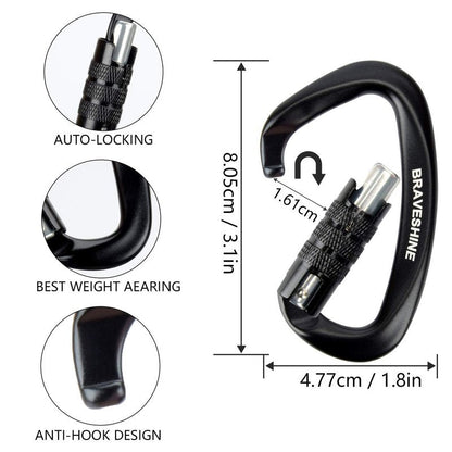 Aluminum Locking Carabiners D Shape Buckle Hooks for Hammocks or Dog Leash Use