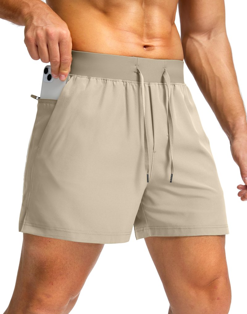 Soothfeel Men's Running Shorts with Zipper Pockets 9"/ 7"/ 5" Lightweight Quick Dry Basketball Gym Workout Athletic Shorts for Men (Khaki, XXL)