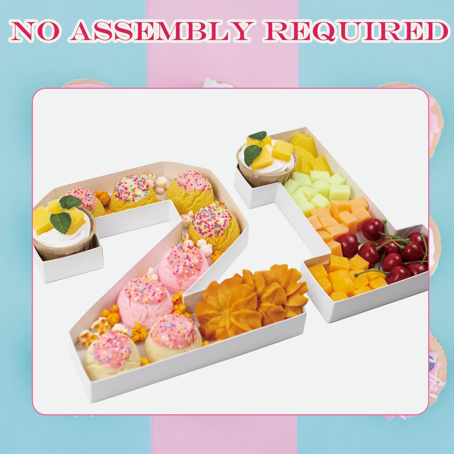 KitChocoLot Cardboard Number for Charcuterie, 10 inch Fillable Charcuterie Number, Number Box 21 for Charcuterie, White Paper Mache Letter Tray for Food Chocolate Candy, Birthday Party Decoration