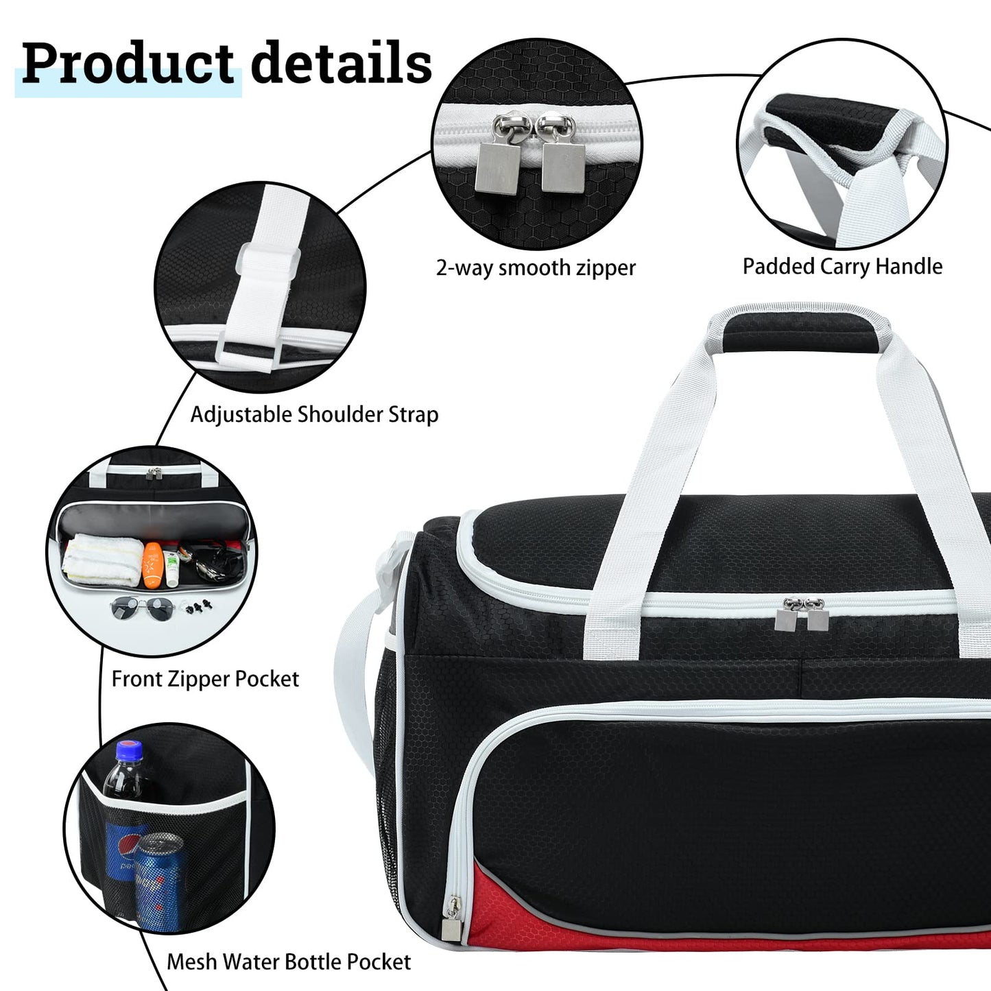 Gym Bag for Men - 55L Black Durable Large Duffle Bag for Travel, Workout, Fitness & Sport