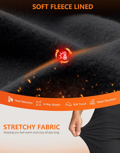 Soothfeel Mens Fleece Lined Golf Joggers with Pockets Slim Fit Stretch Sweatpants Dress Work Travel Warm Winter Pants for Men Black L