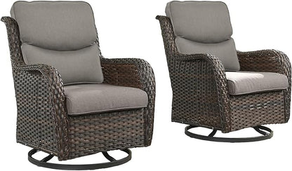 Rilyson Wicker Rocking Chair Swivel Chairs - 2 Piece Rocker Patio Chairs Set Rattan Rocking Chair for Outdoor Porch Deck Garden Backyard (Brown/Grey/Smile)