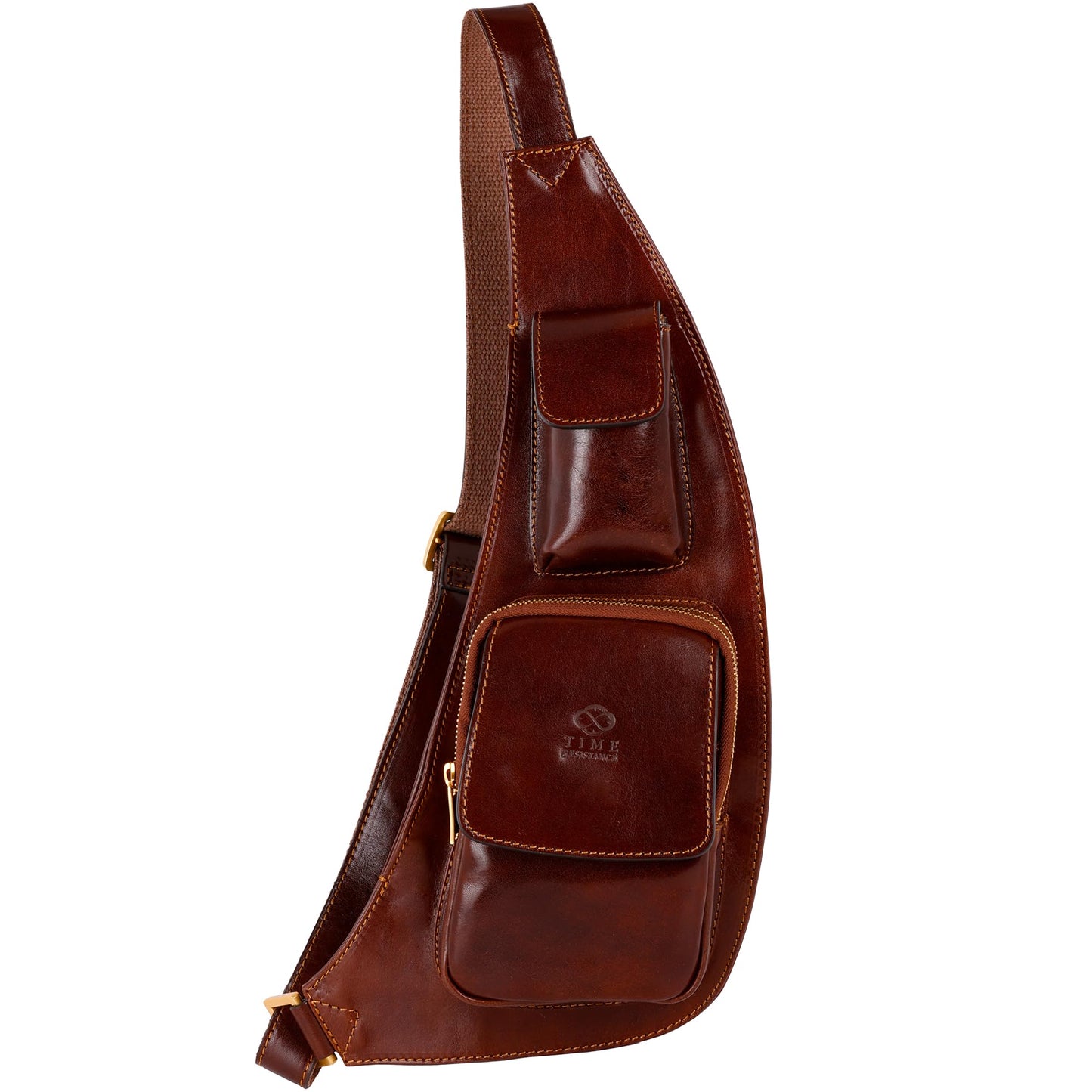 Time Resistance Leather Sling Bag - Crossbody, Messenger Bag for Men and Women - Handmade Shoulder Backpack (Brown)