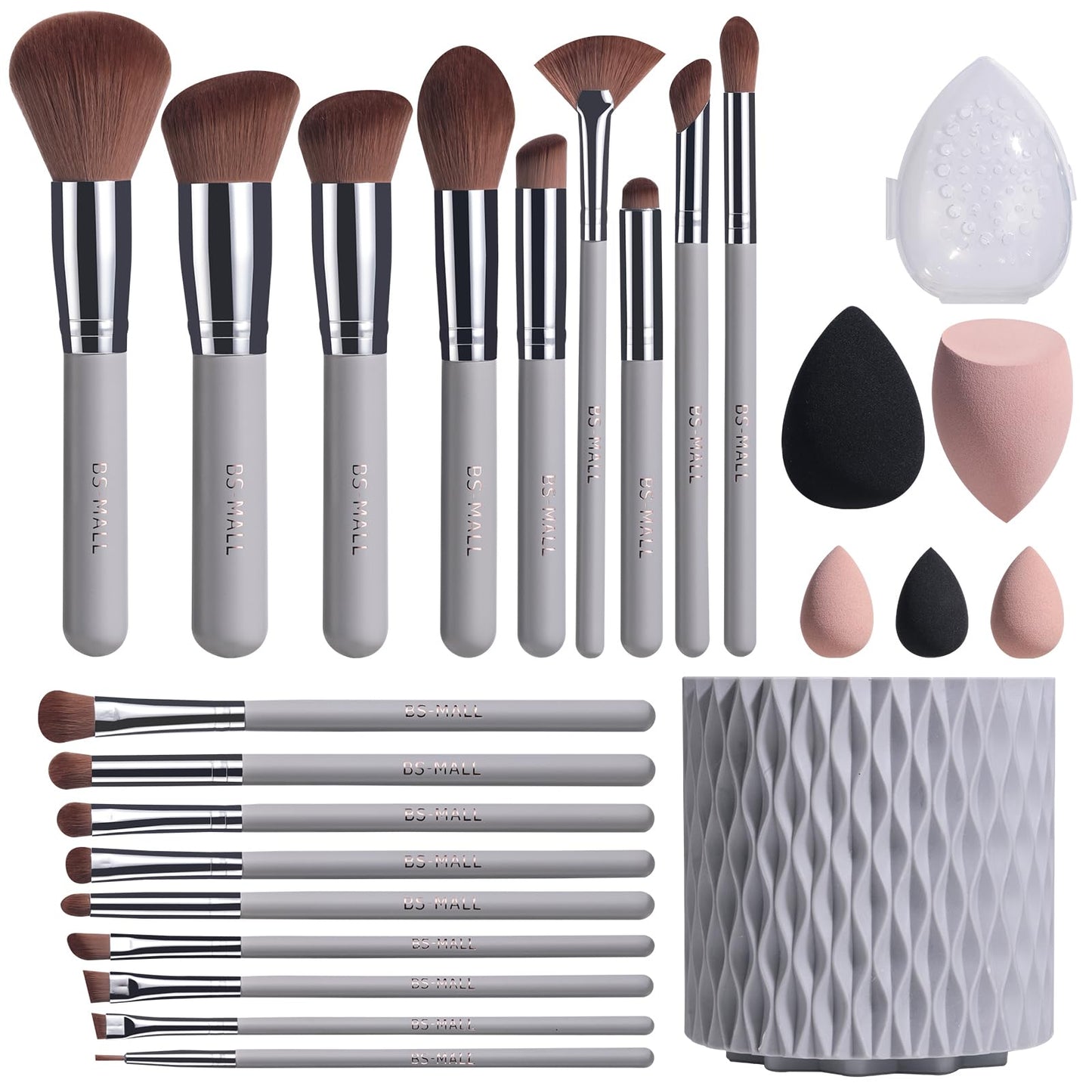 BS-MALL Makeup Brushes Premium Synthetic Foundation Powder Concealers Eye Shadows 18 Pcs Brush Set with 5 sponge & Holder Sponge Case (A-Pink)