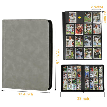 16 Pocket Ringless Side Loading Trading Card Binder, 1024 Cards PU Fixed Page Zipper Card Album for TCG Sports Game Cards, Not Fit Top Loaders (Marble Grey)