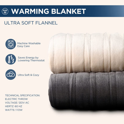 Westinghouse Electric Blanket Heated Throw, Super Cozy Soft Flannel 50"" x 60"" Heated Throw with 6 Fast Heating Levels & 2-10 Auto-Off, Machine Washable, ETL&FCC Certification, Navy Blue