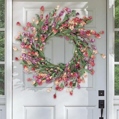Artgar Front Door Wreath 24 Inch Spring/Summer Wreaths for Front Door, Front Door Wreaths for All Seasons for Indoor Outdoor Home Office Wall Window Wedding Farmhouse Decor (Red&Orange&Purple)