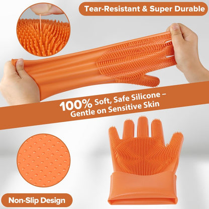 Augwind 6PCS Pet Grooming Kit for Dogs, Cats and Horses | Dog Washing Gloves | Cleanroom Gloves | Dog Bath Brush | Dog Bath Gloves | Dog Shampoo Brush | Dog Bath Supplies (Orange)