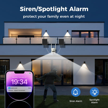 Hiseeu Solar Security Camera, 2PCS 4MP Wireless WiFi Camera Outdoor, PTZ 360° View, PIR Motion Detection, Color Night Vision, IP66, 2-Way Audio, 2.4G WiFi, No Monthly Fee