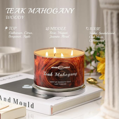 Soy Wax Blend Candle for Home, 4-Wick Candles in Teakwood & Mahogany Scented, Aromatherapy Candles Gift for Parties, Relaxing, Over 50 Hours of Burn Time, 18oz