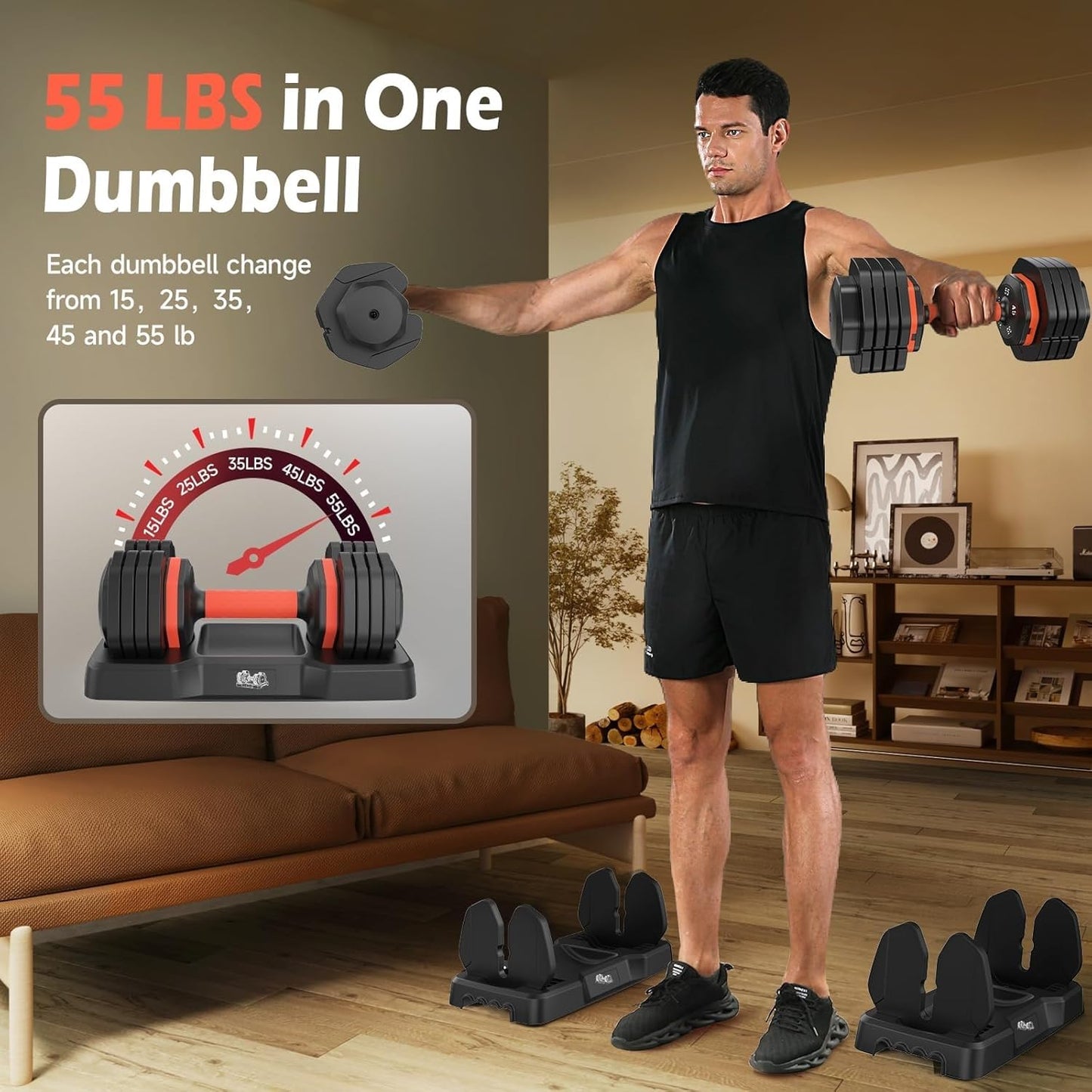 25LB 55LB Adjustable Dumbbells Set, 5LB to 25LB Dumbbell Pair,15LB to 55LB Weight Set of 2, Home Gym 50lbs/110lbs, Anti-Slip Handle for Exercise Equipment