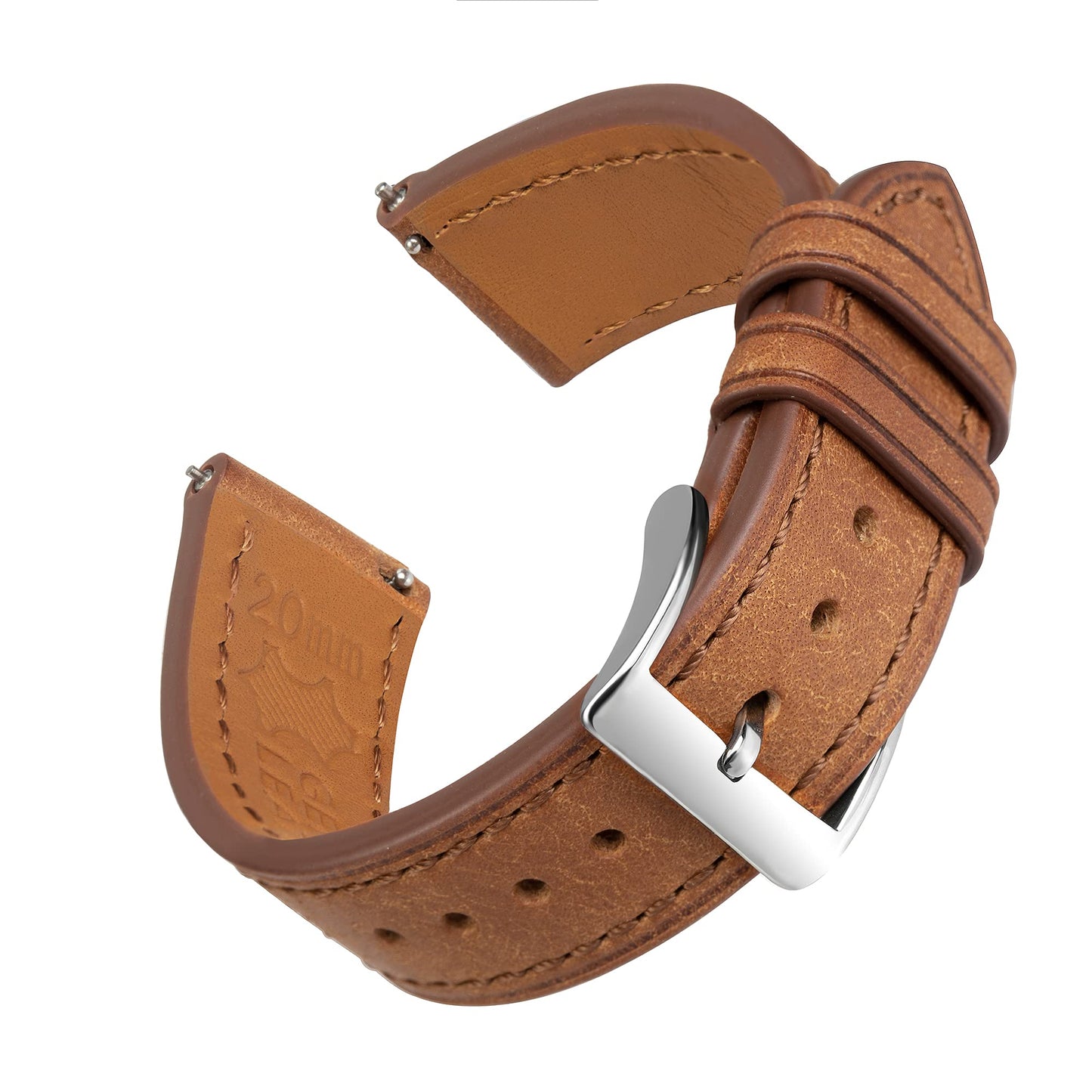 EACHE 20mm Leather Watch Band for Men, Italy Pueblo Top Grain Leather Watch Straps Quick Release Tan