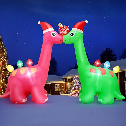 FunFanso 14 FT Long Christmas Inflatable Decoration Two Dinosaurs Archway with Xmas Ball, Giant Blow up Dinosaurs with Powerful Blower, Huge Outdoor Decor Built-in LED Lights for Garden Yard Holiday