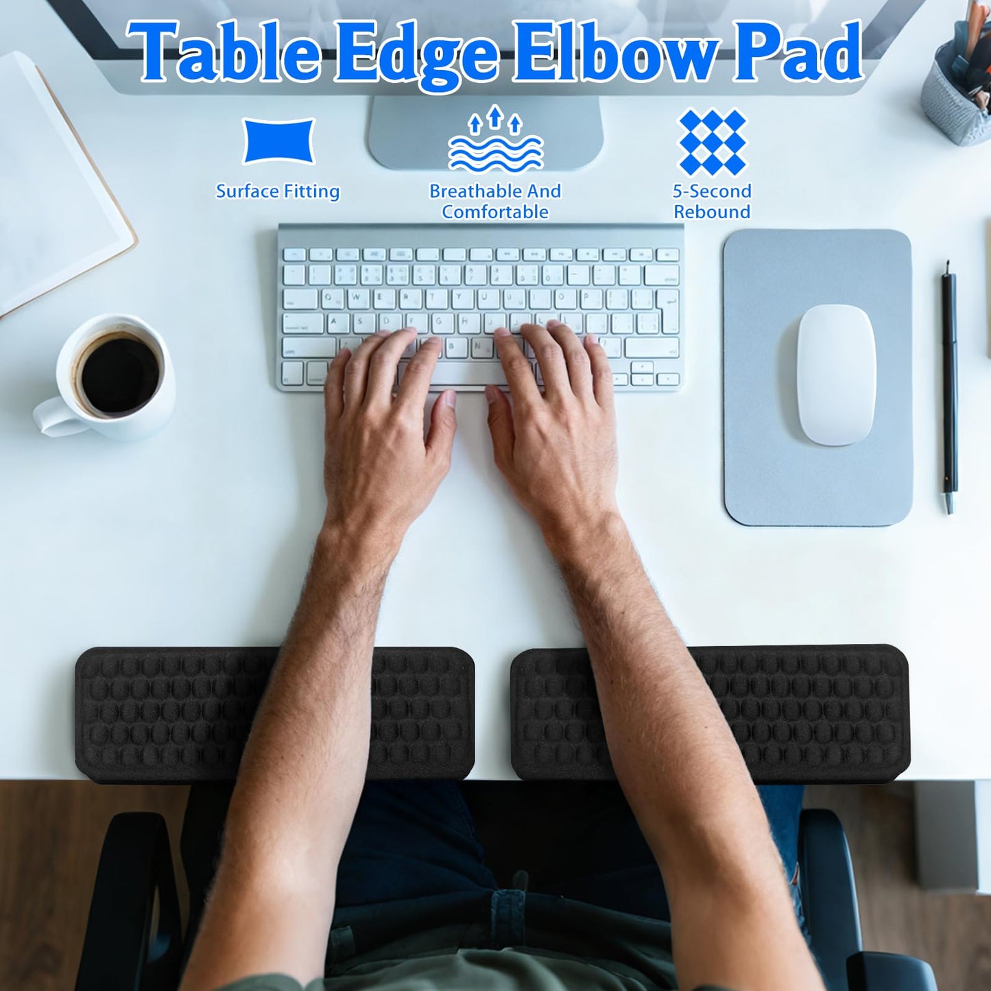 Arm Rest for Desk, L-Shaped Memory Foam Elbow Pads with Non-Slip Base, 2-Piece Ergonomic Desk Edge Cushion & Wrist Rest for Mouse & Keyboard, Desk Arm Support for Office, Gaming & Home
