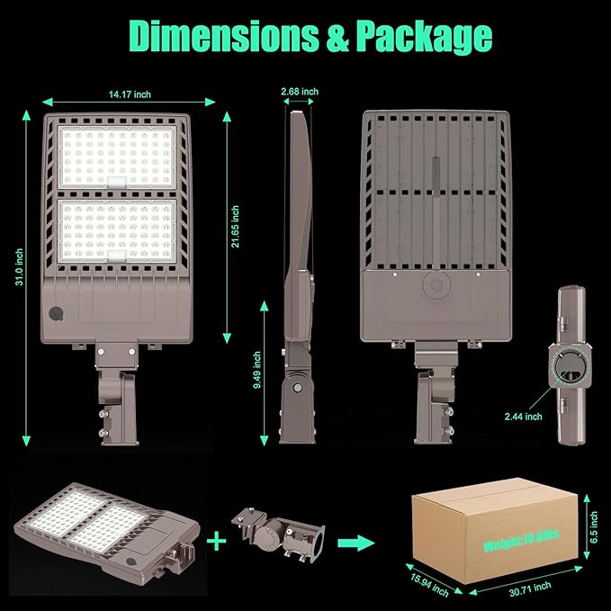 450W LED Parking Lot Light Dusk to Dawn Photocell with Slip Fitter 67,500LM, DLC ETL Listed Outdoor Street Area Light LED Shoebox Parking Pole Light 5000K IP65 Waterproof Commercial Lights 100-277VAC