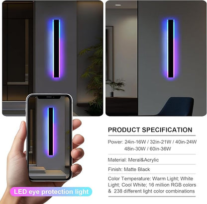 2 Pack Modern RGB Led Wall Lights Fixture, 40 inch Outdoor Long Wall Light, Dimmable Wall Mounted Light Fixtures, Exterior Long Linear Lighting for Patio, Garage, Porch, Front Door