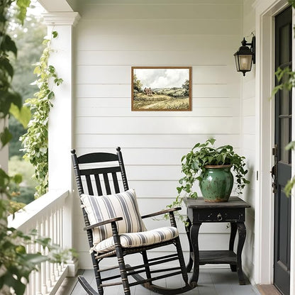 Framed Vintage Canvas Wall Art, Cottage Landscape Wall Decor Paintings, Rustic Farmhouse Pictures Prints Aesthetic Home Decor for Living Room Bedroom Bathroom 12x16 inch