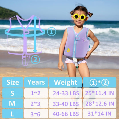 Pottwal Swim Vest for Kids - Swim Jacket for 1-2 Years (24-33LBS) - Puddle Jumper with Adjustable Crotch Strap - Made of Neoprene & EPE - Purple