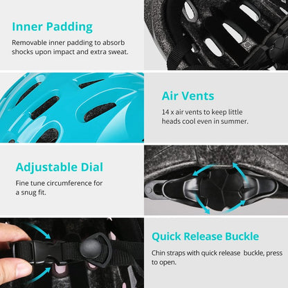 TurboSke Toddler Kids Bike Helmet, Multi-Sport Helmet Size Adjustable for Boys and Girls (Aqua Blue, Small: 48-52cm/18.8"-20.5")