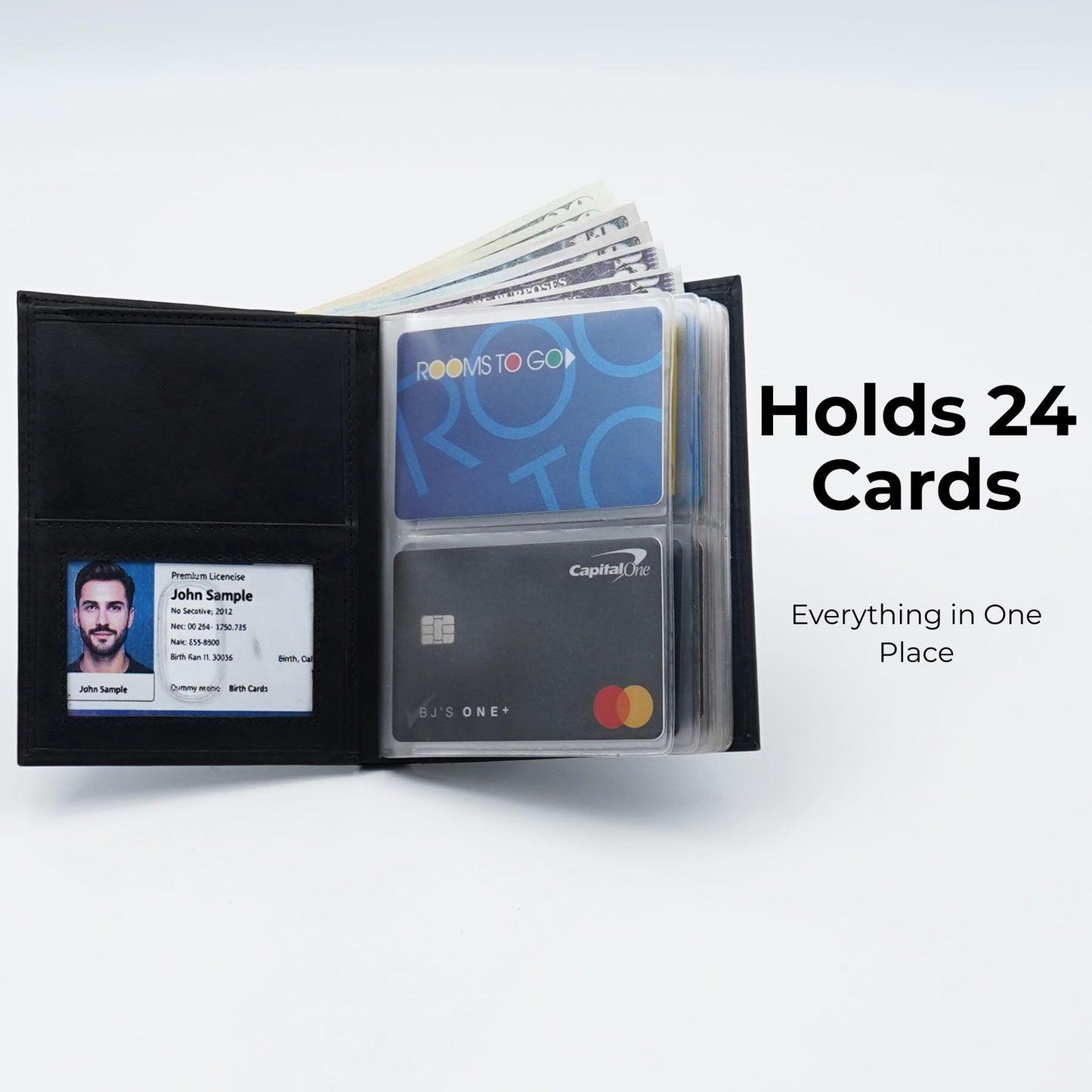 AG Wallets Men’s Leather Wallet – 24 Card Capacity, RFID Blocking, 2 ID Windows, Full Bill Compartment, Vertical Bifold Card Holder, Black