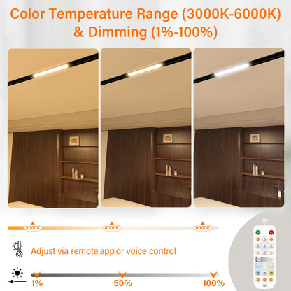 Hengsense Magnetic Floodlight Track Head 4 Pack, 24V 15W LED Lamp for Track Light, Dimmable Linear Floodlight with APP Remote Control, Adjustable CCT 3000K-6000K, ETL Certified Ceiling Lighting