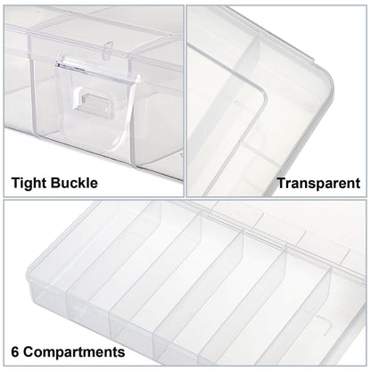 JUXYES 2Pack Plastic Small Fishing Tackle Box Organizer with 6 Compartments, Clear Mini Fishing Tackle Storage Boxes with Dividers, Transparent Fish Pocket Tackle Storage Box Lure Box