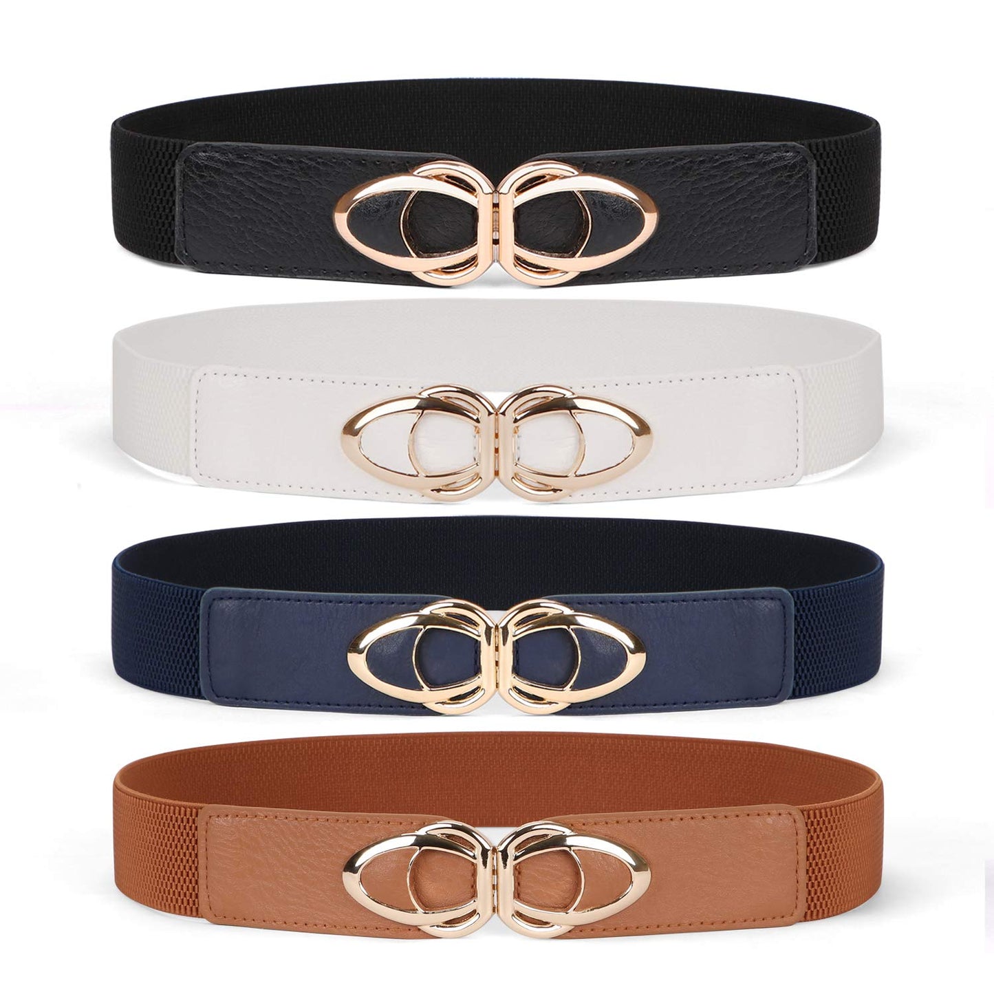 WERFORU Women Elastic Belts,Skinny Stretch Vintage Fashion Waistband for Dress with Gold Buckle 4 Pack 1.5" Width